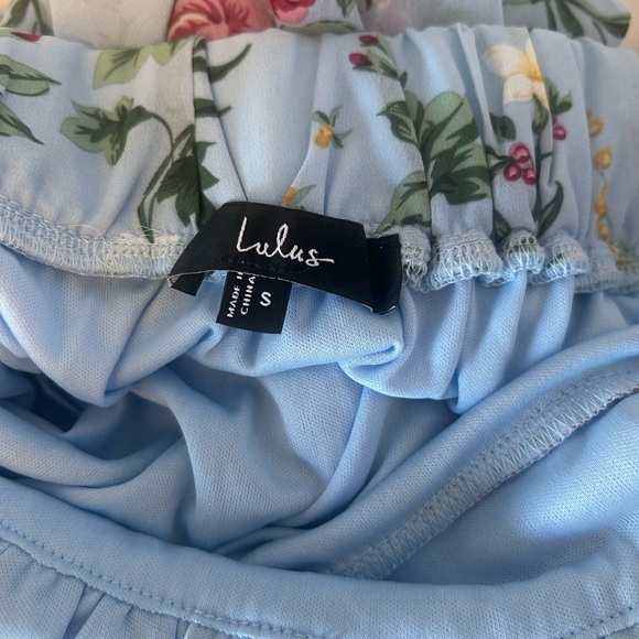 Lulus Light Blue Floral Tiered Halter Midi Dress Small Wedding Guest Coquette - Picture 5 of 8